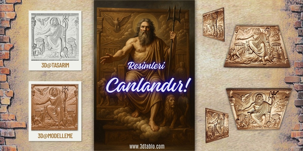 Zeus, Yunan Mitolojisi, 3d tasarım, üç boyutlu modelleme, Bas relief