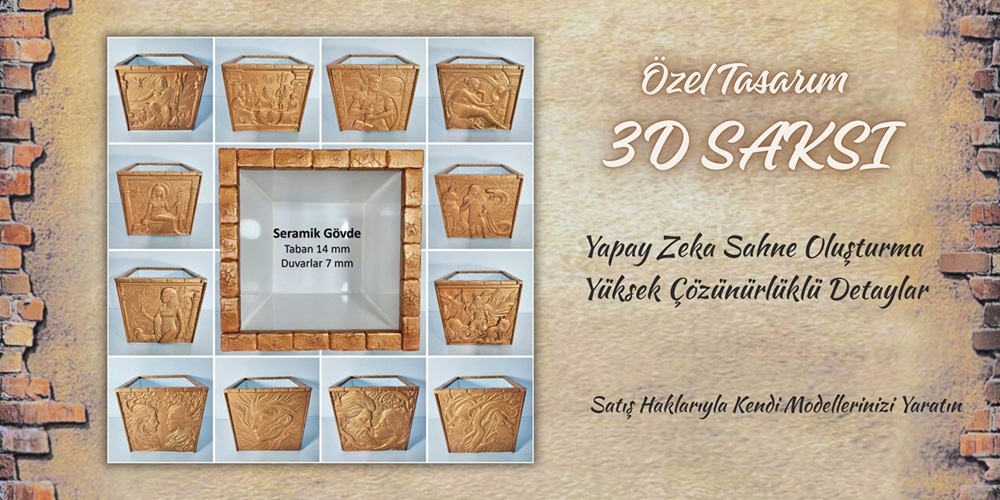 ÖZEL YAPIM ÜÇ BOYUTLU TASARIMLI 3D SERAMİK SAKSI