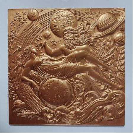 Zeus Ve Gaia Temalı 3D Taş Tablo, Üç Boyutlu Yunan Mitolojisi Taş Rölyef (55183)