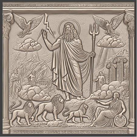 Zeus Temalı 3D Taş Tablo, Üç Boyutlu Antik Yunan Dekoratif Taş Tablo (55185)