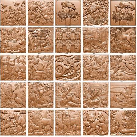 Doğa Temalı Seçmeli 4'lü Set , 40x40 cm, Üç Boyutlu Taş Tablo, Kuşlar