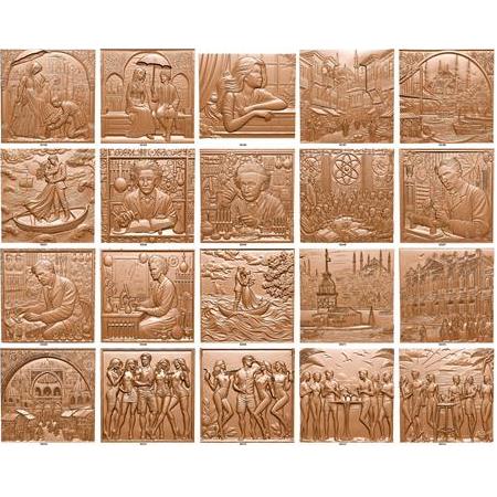 Karma Temalı Seçmeli 4'lü Set , 40x40 cm, 3d Taş Tablo, Eğlence Mekanı