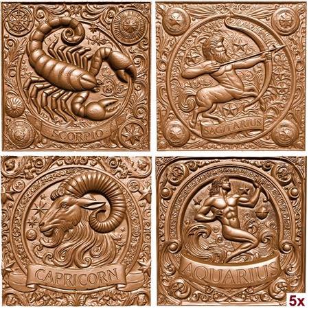 Tarot Figürleri Temalı Seçmeli 4'lü Set 3D Taş Tablo , Burçlar, Akrep, Yay, Kova, Oğlak