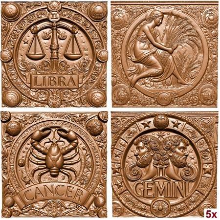 Tarot Figürleri Temalı Seçmeli 4'lü Set 3D Taş Tablo , Burçlar, Terazi, Başak, Yengeç, İkizler