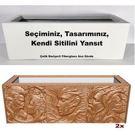 Seçme Temalı 3d Taş Kaplamalı Saksı, Üç Boyutlu Süslemeli Dekoratif Saksı, Fiberglass Gövde, 60 cm