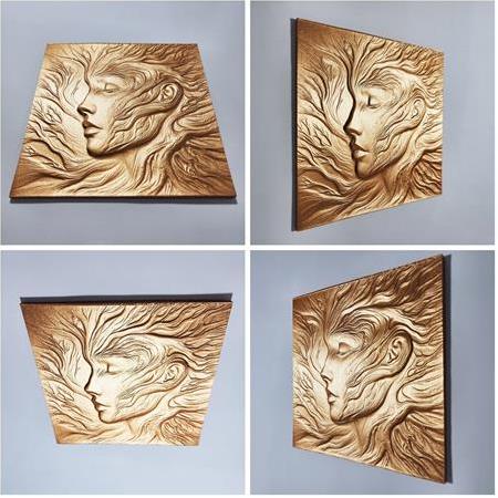 Sanatsal Temalı  4'lü Set 3D Taş Tablo, 40x40 cm, Köklü Hisler Üç Boyutlu Rölyef Tablo Seti