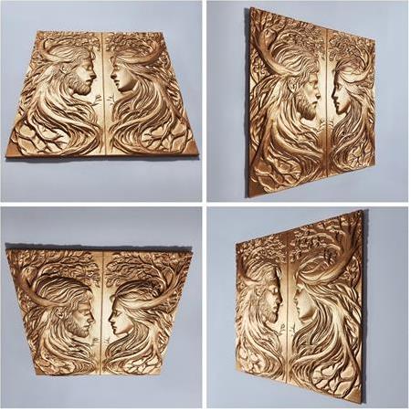 Sanatsal Temalı  4'lü Set 3D Taş Tablo, 40x40 cm, Köklü Hisler Üç Boyutlu Rölyef Tablo Seti