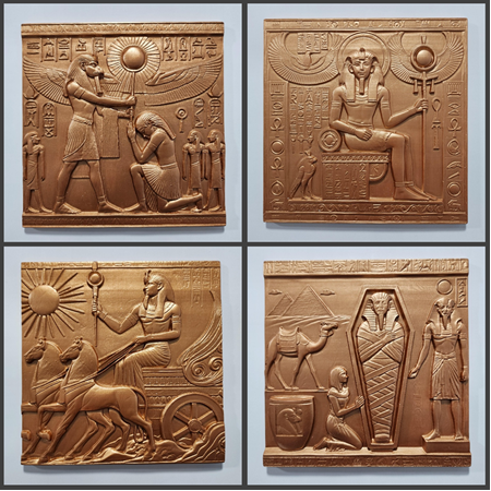 Mısır Mitolojisi Temalı 4'lü Set 3D Taş Tablo, 40x40 cm, üç boyutlu rölyef tablo seti