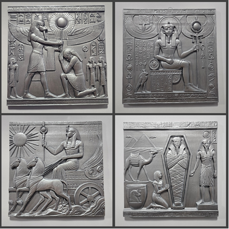 Mısır Mitolojisi Temalı 4'lü Set 3D Taş Tablo, 40x40 cm, üç boyutlu rölyef tablo seti