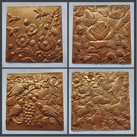 Bahçe Hayatı Temalı 4'lü Set 3D Taş Tablo, 40x40 cm, üç boyutlu rölyef tablo seti