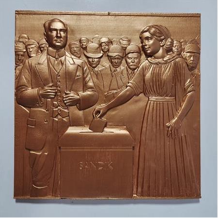Atatürk & Kadın Hakları Temalı 3D Taş Tablo, Üç Boyutlu Dekoratif Duvar Süsü (55408)