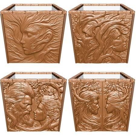 Köklü Hisler Temalı 3d Taş Rölyef Kaplama Seramik Saksı,  Üç boyutlu Süsleme Dekoratif Vazo