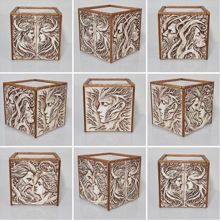 Köklü Hisler Temalı 3d Taş Rölyef Kaplama Seramik Saksı,  Üç boyutlu Süsleme Dekoratif Saksı