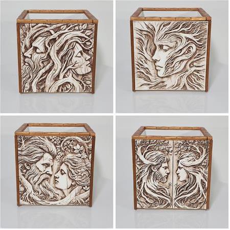 Köklü Hisler Temalı 3d Taş Rölyef Kaplama Seramik Saksı,  Üç boyutlu Süsleme Dekoratif Saksı