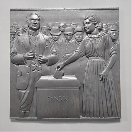 Atatürk & Kadın Hakları Temalı 3D Taş Tablo, Üç Boyutlu Dekoratif Duvar Süsü (55408)