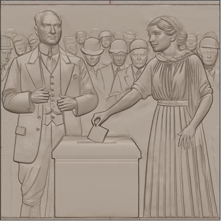 Atatürk & Kadın Hakları Temalı 3D Taş Tablo, Üç Boyutlu Dekoratif Duvar Süsü (55408)