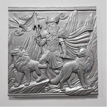 Odin Temalı 3D Taş Tablo, Üç Boyutlu Dekoratif Duvar Kaplama (55409)