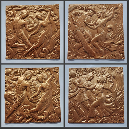 Üniversal Dans Temalı 4'lü Set 3D Taş Tablo, 40x40 cm, üç boyutlu rölyef tablo seti