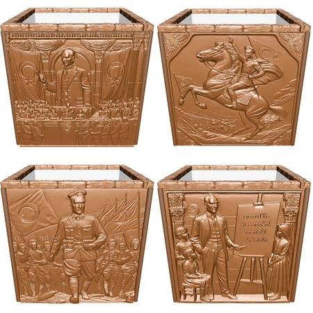 Atatürk Temalı 3d Taş Rölyef Kaplama Seramik Saksı, Mustafa Kemal Atatürk Heykel Süsleme Dekor Vazo