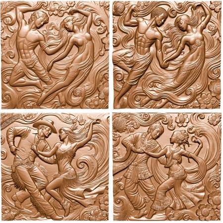 Üniversal Dans Temalı 4'lü Set 3D Taş Tablo, 40x40 cm, üç boyutlu rölyef tablo seti