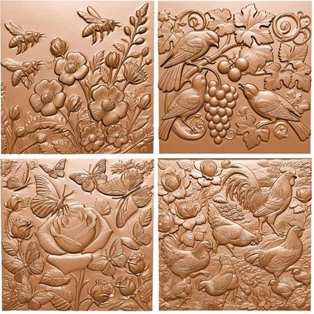 Bahçe Hayatı Temalı 4'lü Set 3D Taş Tablo, 40x40 cm, üç boyutlu rölyef tablo seti