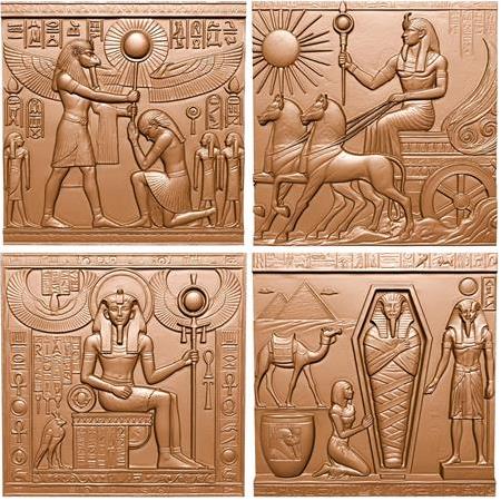 Mısır Mitolojisi Temalı 4'lü Set 3D Taş Tablo, 40x40 cm, üç boyutlu rölyef tablo seti