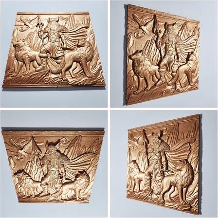 İskandinav Mitolojisi  Temalı  4'lü Set 3D Taş Tablo, 40x40 cm Odin, Thor, Freya, Loki