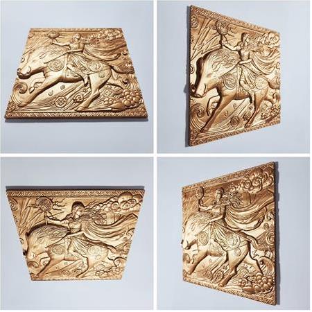 İskandinav Mitolojisi  Temalı  4'lü Set 3D Taş Tablo, 40x40 cm Odin, Thor, Freya, Loki