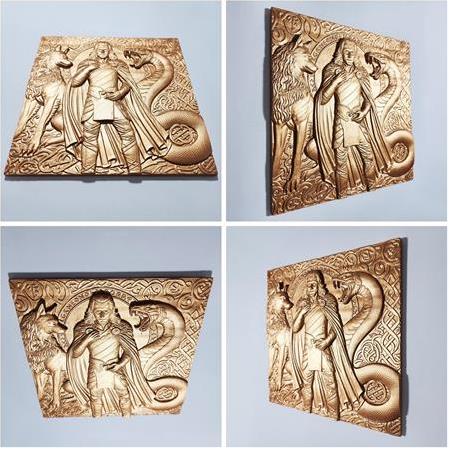 Loki Temalı 3D Taş Tablo, İskandinav Mitolojisi Üç Boyutlu Rölyef Plaka (55417)