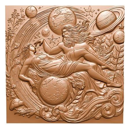 Zeus Ve Gaia Temalı 3D Taş Tablo, Üç Boyutlu Yunan Mitolojisi Taş Rölyef (55183)